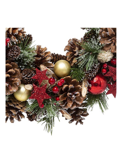 Couronne de Noël à suspendre avec houx et étoiles - Kiabi