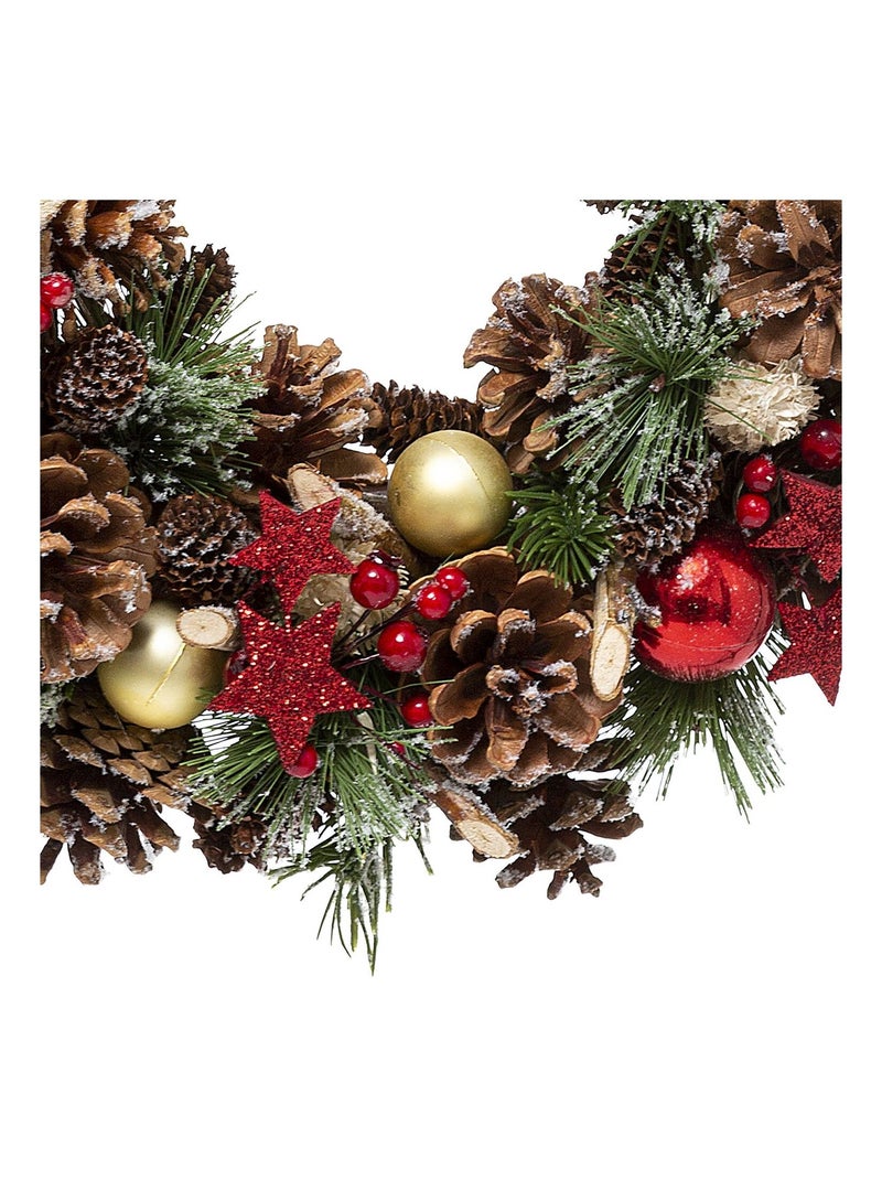 Couronne de Noël à suspendre avec houx et étoiles Rouge - Kiabi