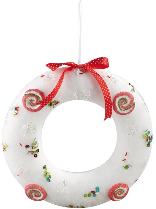 Couronne de noël a suspendre effet velours blanche 25 cm - Kiabi Couronne de noël a suspendre effet velours blanche 25 cm - Kiabi