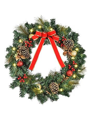 Couronne de Noël artificielle lumineuse Ø 60 cm 20 LED avec décoration