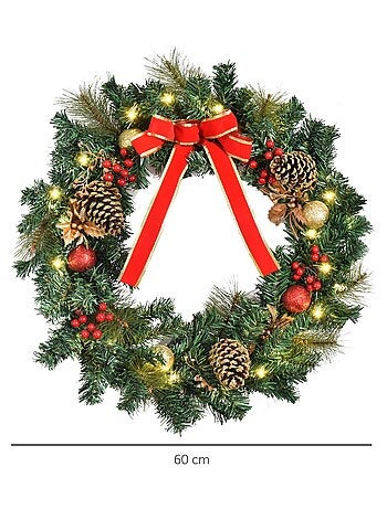 Couronne de Noël artificielle lumineuse Ø 60 cm 20 LED avec décoration