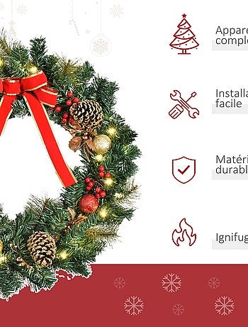 Couronne de Noël artificielle lumineuse Ø 60 cm 20 LED avec décoration