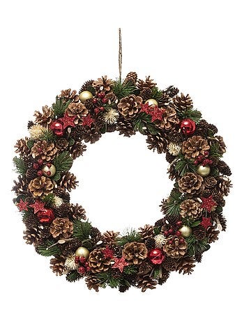 Couronne de noël avec Houx et étoiles à suspendre en bois et polystyrène