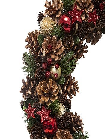 Couronne de Noël avec houx et étoiles à suspendre