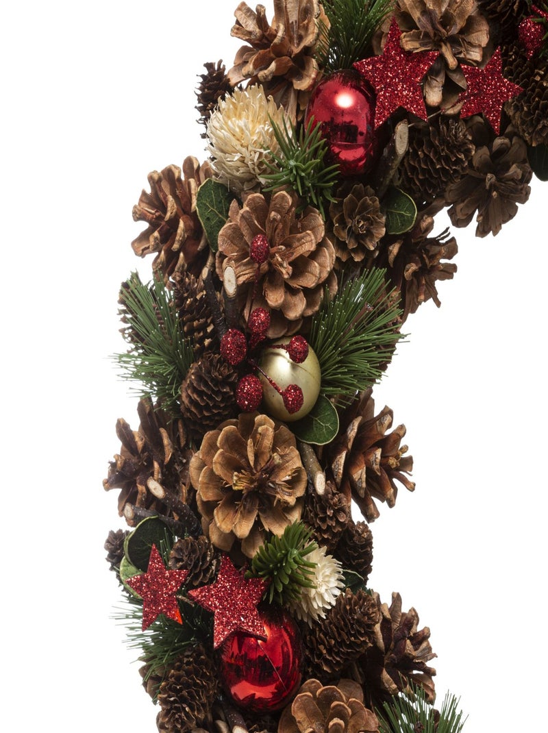 Couronne de Noël avec houx et étoiles à suspendre Rouge - Kiabi