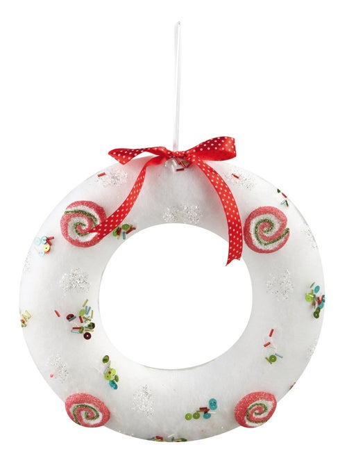Couronne de noël blanche effet velours a suspendre - Kiabi