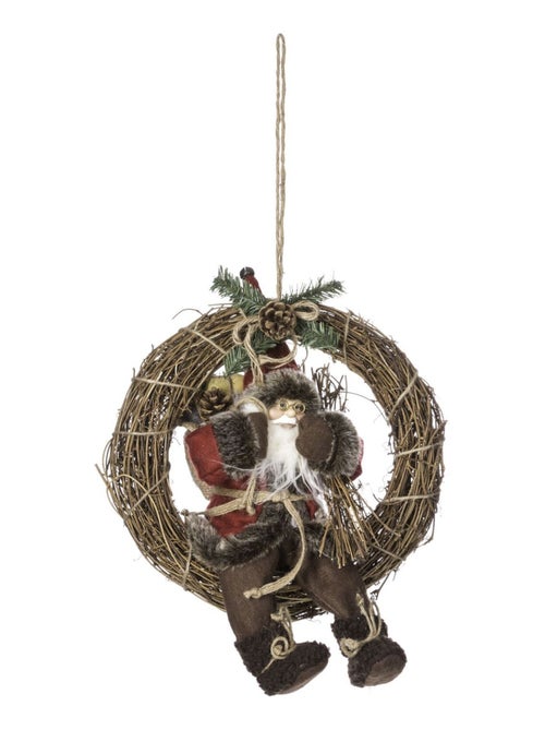 Couronne de Noël en bois avec Père Noël - Kiabi Couronne de Noël en bois avec Père Noël - Kiabi