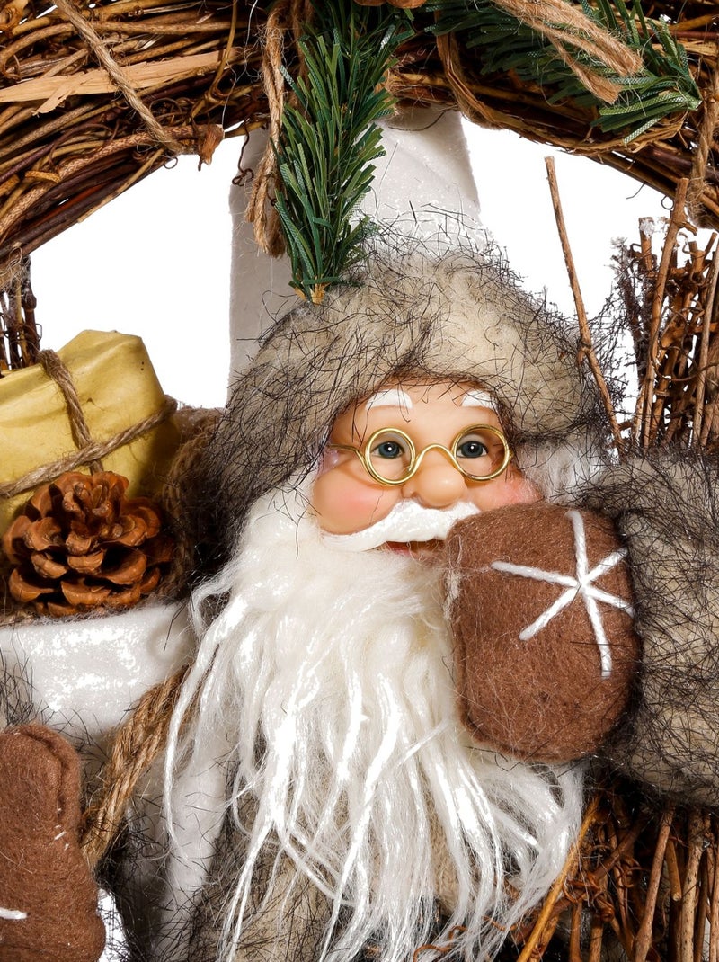 Couronne de Noël en bois avec Père Noël Marron - Kiabi