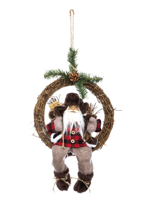 Couronne de Noël en bois avec Père Noël - Kiabi Couronne de Noël en bois avec Père Noël - Kiabi