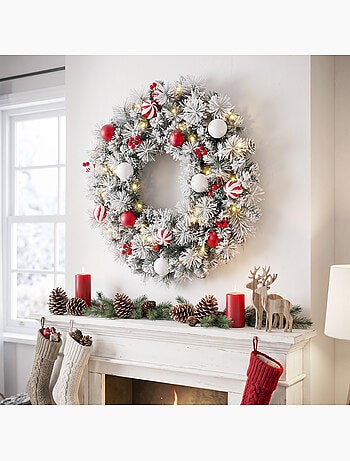 Couronne de noël led enneigée décorée dia.60cm