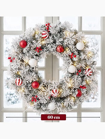 Couronne de noël led enneigée décorée dia.60cm