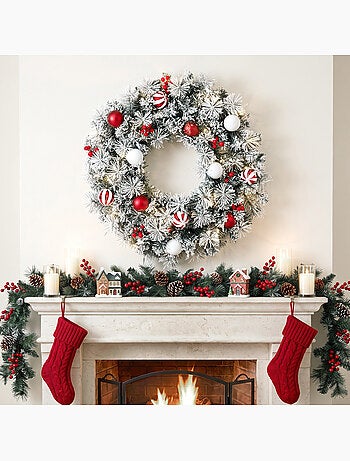 Couronne de noël led enneigée décorée dia.60cm