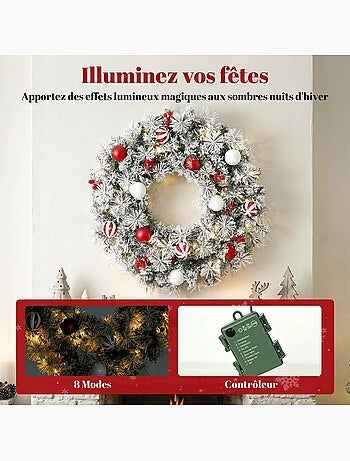 Couronne de noël led enneigée décorée dia.60cm