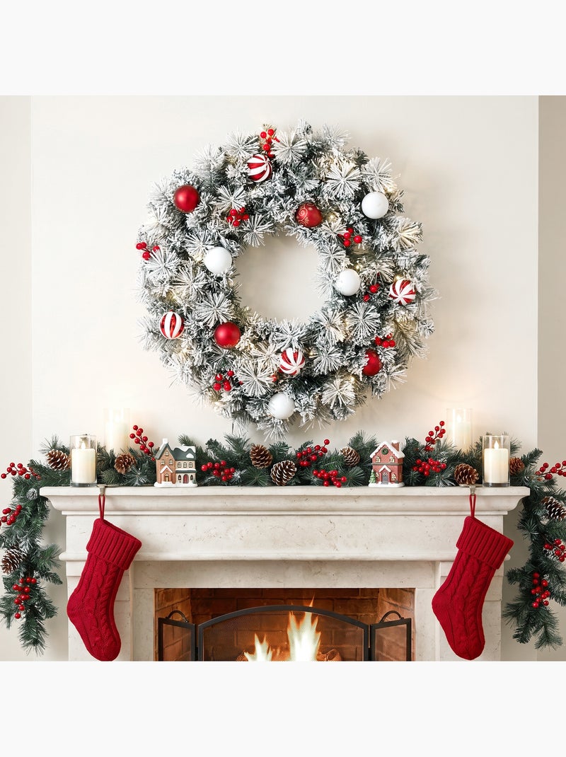 Couronne de noël led enneigée décorée dia.60cm Blanc Blanc - Kiabi