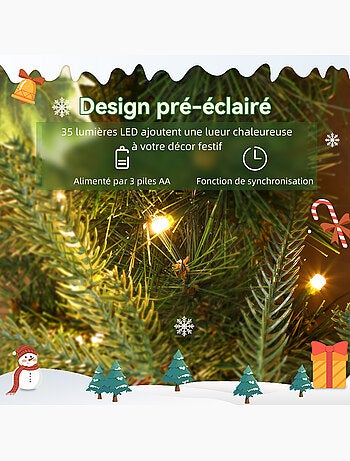 Couronne de noël led x 35 dia. 60 cm pommes de pin baies rouges houx