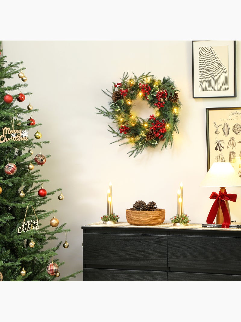 Couronne de noël led x 35 dia. 60 cm pommes de pin baies rouges houx Vert - Kiabi