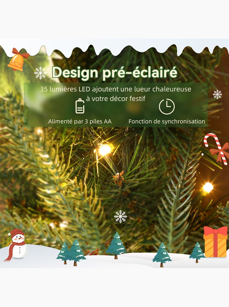 Couronne de noël led x 35 dia. 60 cm pommes de pin baies rouges houx Vert - Kiabi