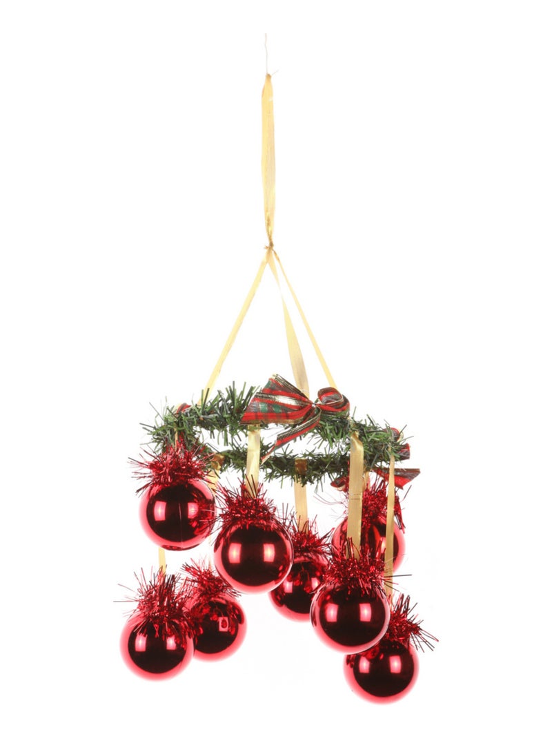 Couronne impériale de Noel 8 boules suspendues 18 cm Rouge - Kiabi