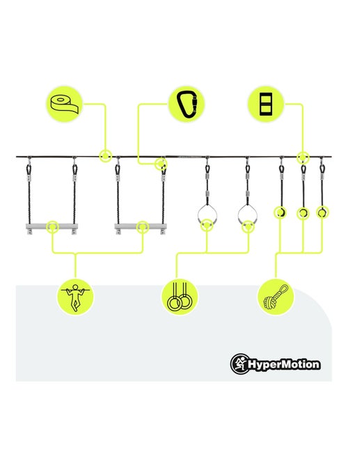 Course D'obstacles Enfant, 7 obstacles Parcours D'escalade, Barres Trapèze, Anneaux, Corde à Grimper - Kiabi