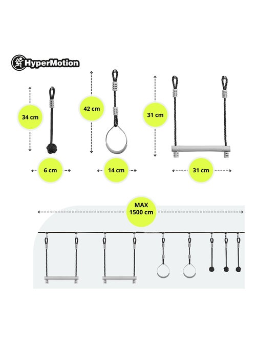 Course D'obstacles Enfant, 7 obstacles Parcours D'escalade, Barres Trapèze, Anneaux, Corde à Grimper - Kiabi