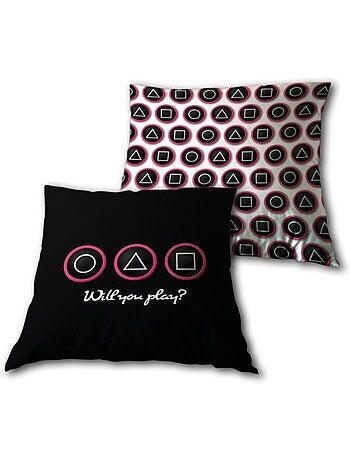 Coussin - aymax - squid game - 35x35 cm - noir - polyester - enfant