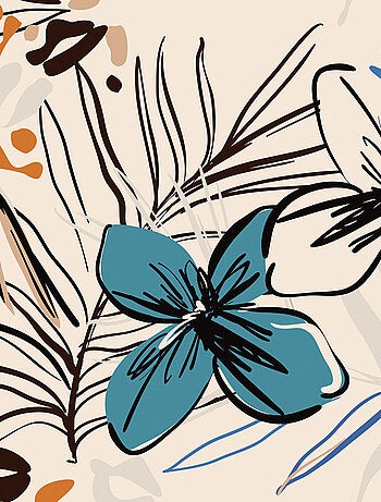 Coussin - fleurs bleues et fougère sur fond beige - 45 cm x 45 cm