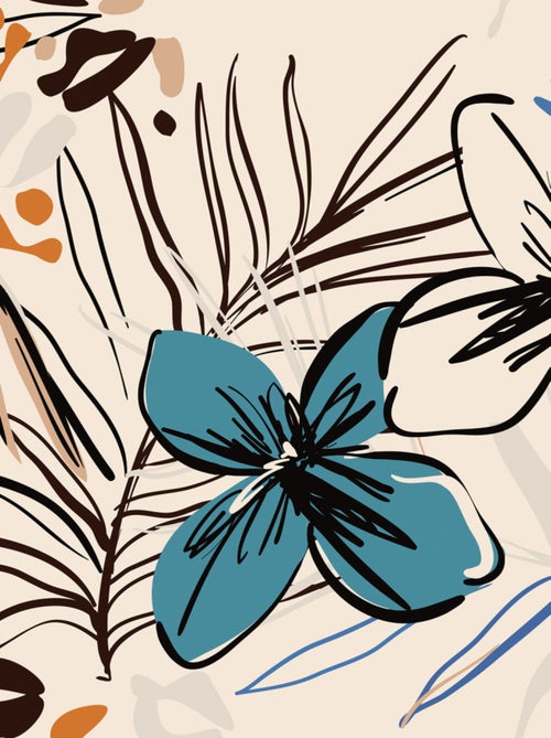 Coussin - fleurs bleues et fougère sur fond beige - 45 cm x 45 cm - Kiabi