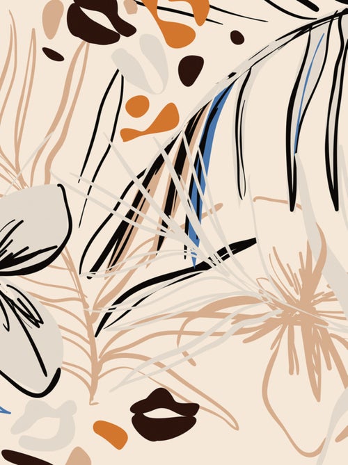 Coussin - fleurs bleues et fougère sur fond beige - 45 cm x 45 cm - Kiabi