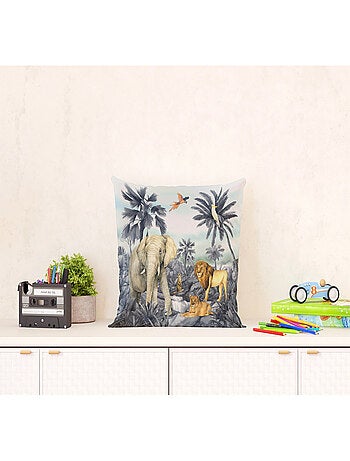Coussin - Les animaux de la jungle elephant, lion, perroquet - noir et blanc - 40x40 cm
