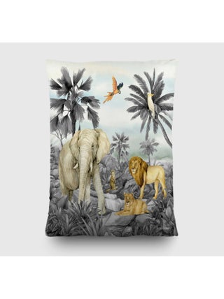 Coussin - Les animaux de la jungle elephant, lion, perroquet - noir et blanc - 40x40 cm
