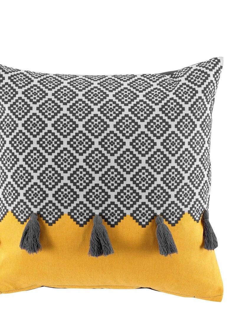 Coussin 40 cm Neo casa a pompons Gris Jaune - Kiabi