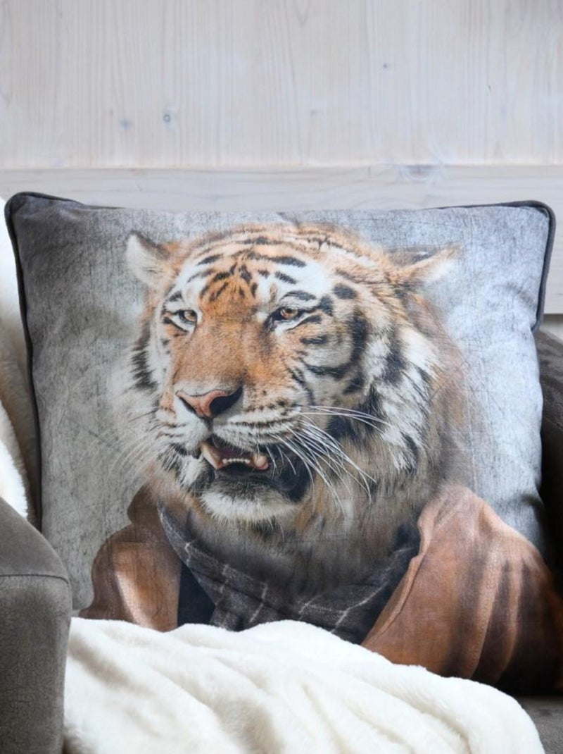 Coussin 45x45 cm BRADFORD Tigre Gris - Kiabi