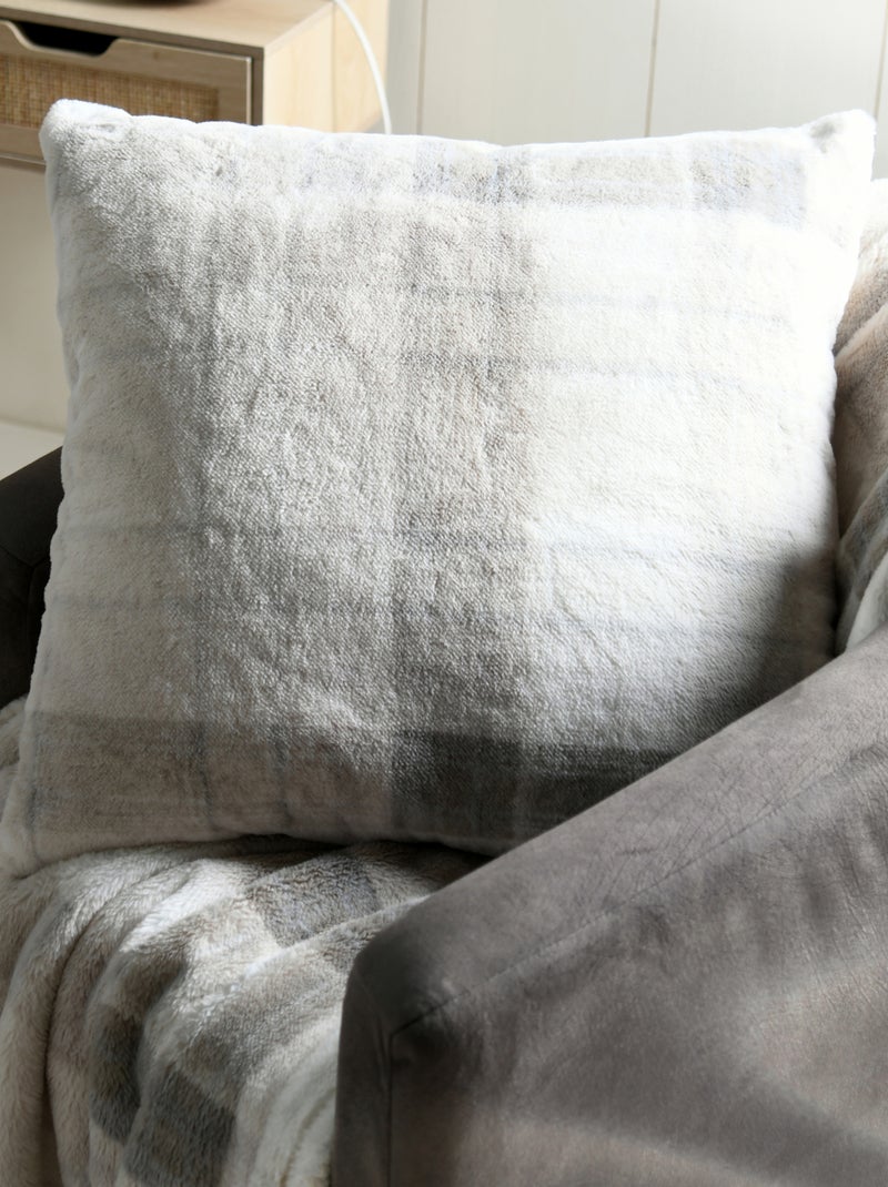 Coussin à carreaux écossais en imitation fourrure Beige - Kiabi