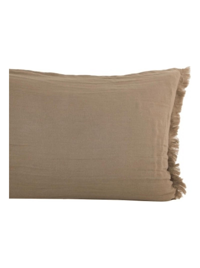 Coussin à franges en coton Taupe - Kiabi