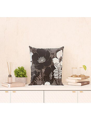 Coussin a motif a fleurs blanche et noir - 45 cm x 45 cm