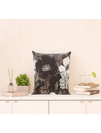 Coussin a motif a fleurs blanche et noir - 45 cm x 45 cm