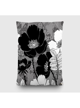 Coussin a motif a fleurs blanche et noir - 45 cm x 45 cm