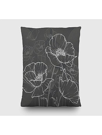 Coussin a motif a fleurs noir- 45 cm x 45 cm