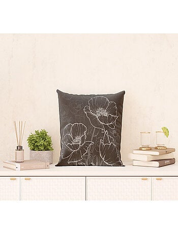 Coussin a motif a fleurs noir- 45 cm x 45 cm