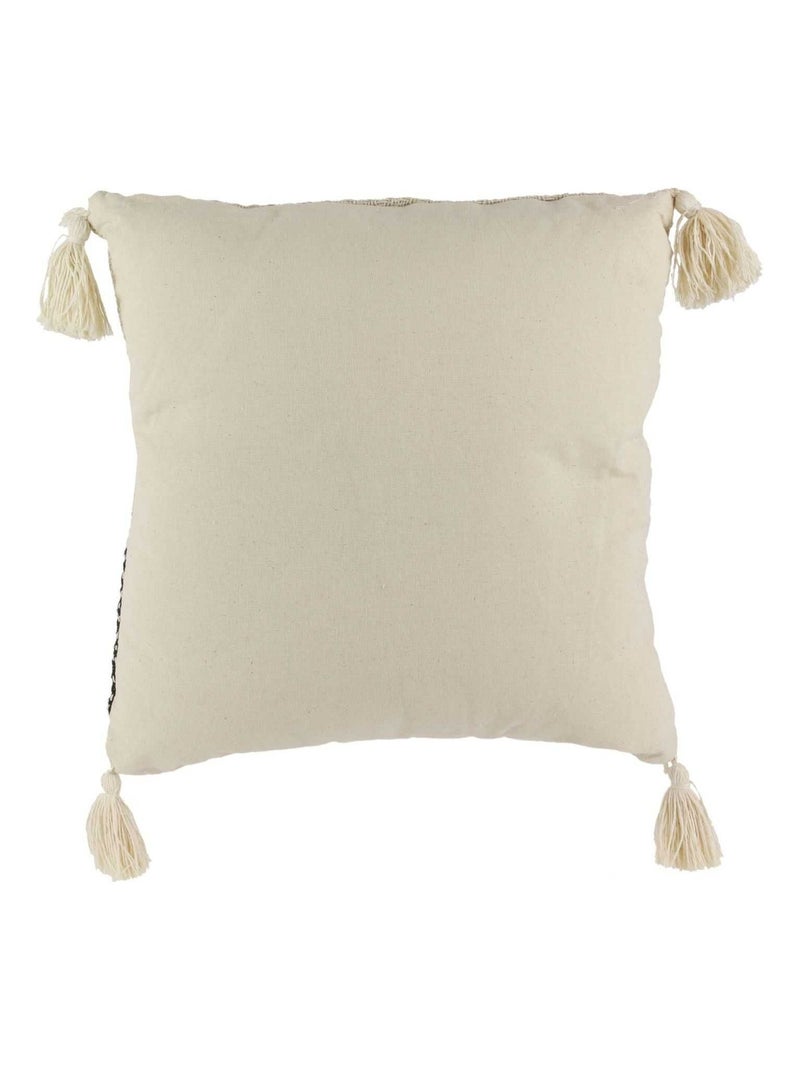 Coussin à motifs berbères avec pompons Beige - Kiabi