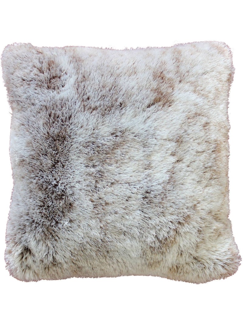 Coussin a poil doux imitation fourrure Collection Antartic Marron chocolat - Kiabi