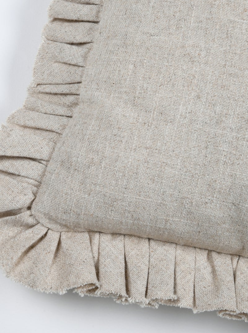 Coussin à volants en coton et lin Beige clair - Kiabi