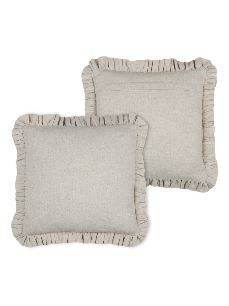 Coussin à volants en coton et lin Beige clair - Kiabi