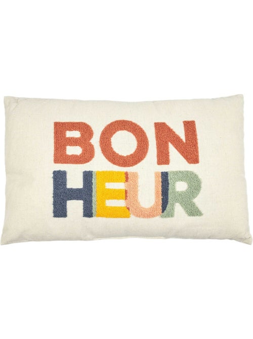 Coussin avec bouclette 30x50cm BONHEUR - Kiabi Coussin avec bouclette 30x50cm BONHEUR - Kiabi