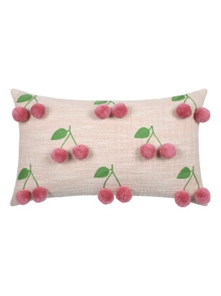 Coussin avec cerises en relief pompons