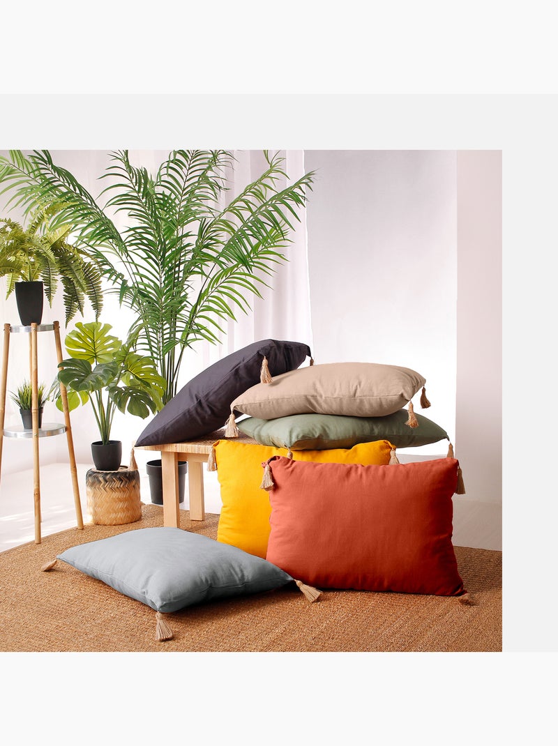 Coussin avec pompons en jute gris anthracite - Kiabi
