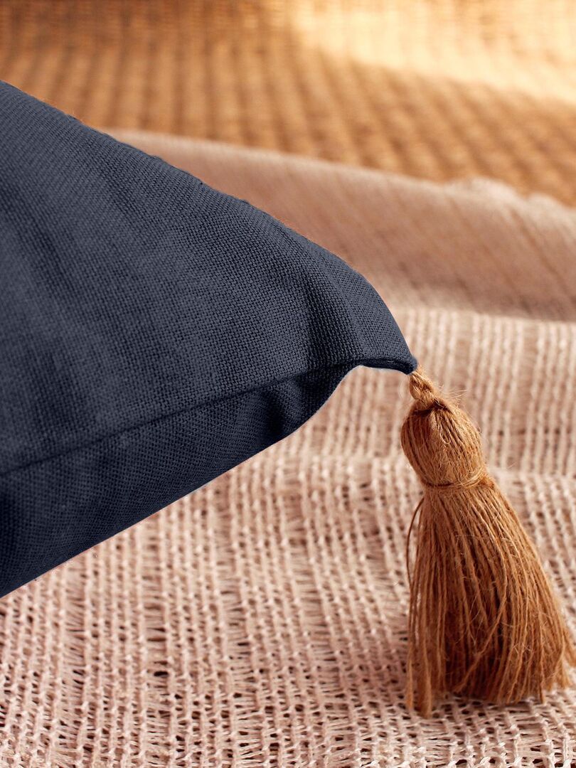 Coussin Noir Avec 4 Pompons Jute 50x70cm - Oreiller Décoratif 100% Coton OEKO-TEX Panama Enjoy Home
