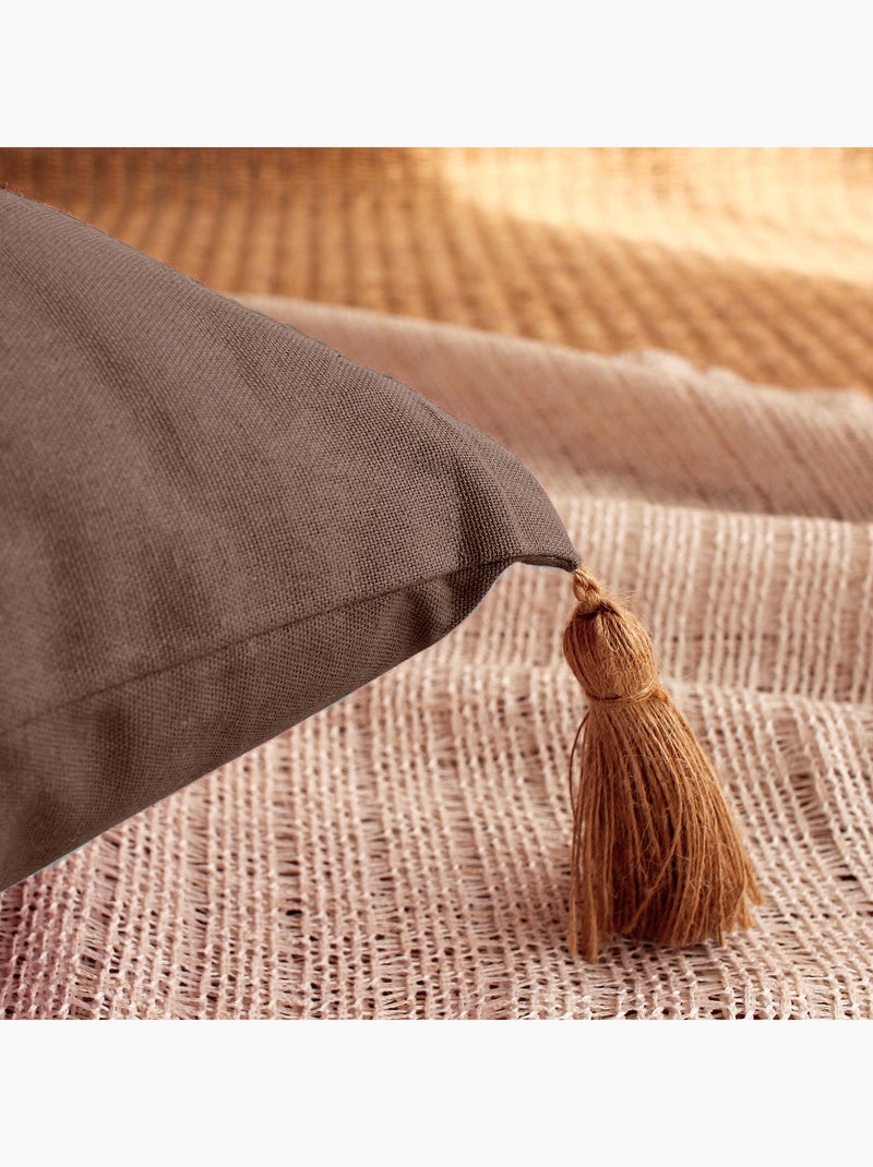 Coussin avec pompons en jute Marron - Kiabi