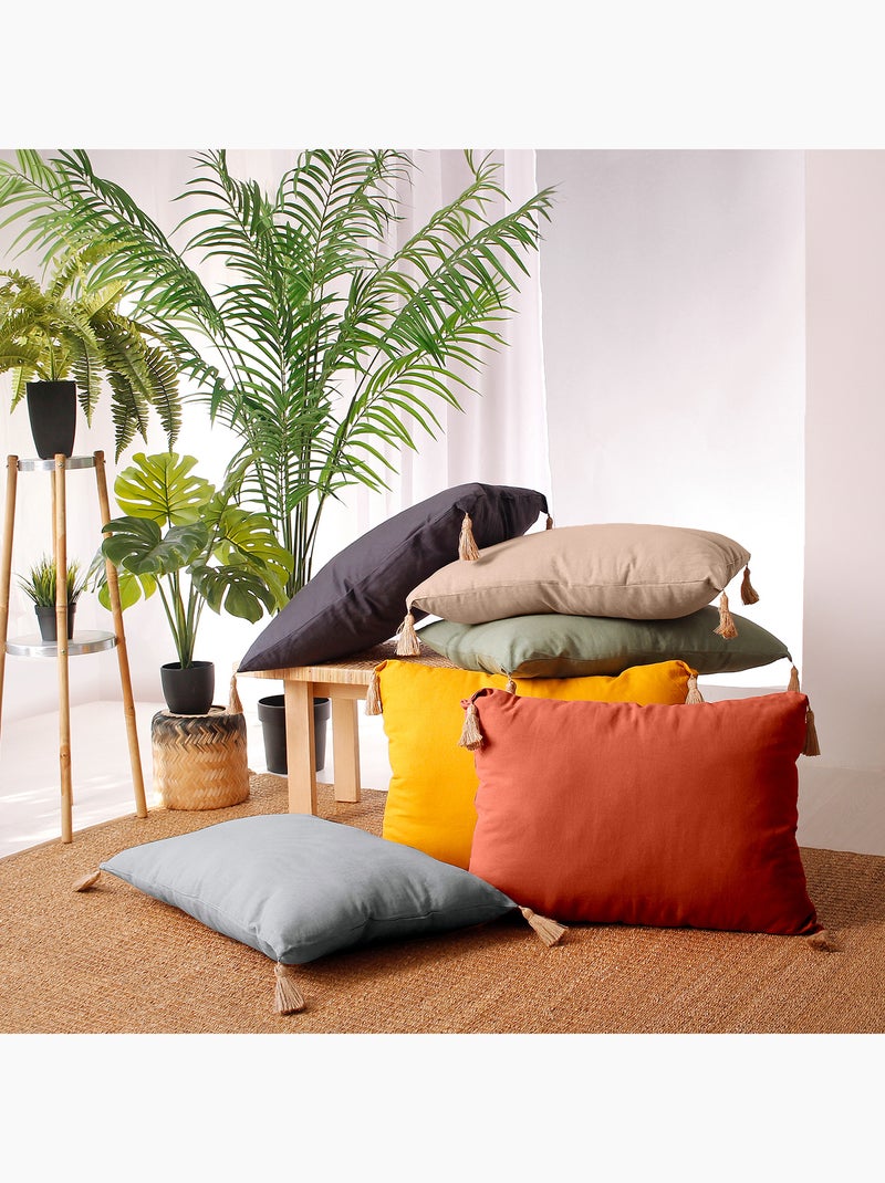 Coussin avec pompons en jute Marron - Kiabi