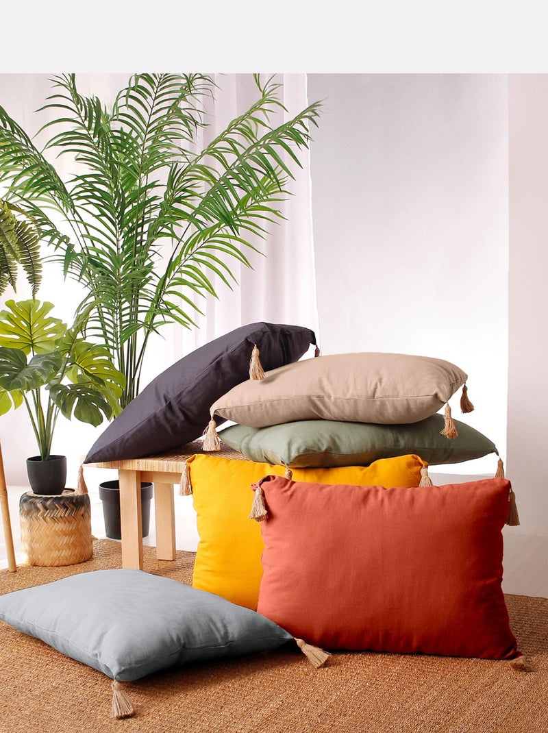 Coussin avec pompons en jute Noir - Kiabi